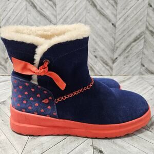 UGG Ankle Boots Womens 9 Heart Blue Pink Bow Cozy Comfort